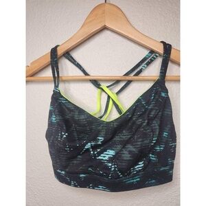 Old Navy Active Light Support Sports Bra Green Black Racerback Size Large